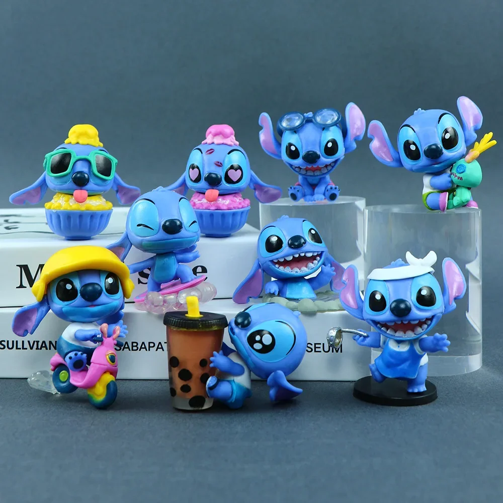 9pcs Anime Figures Stitch Doll Stitch life Scenes Interstellar Treasures Model Pvc Figure Kid Birthday Christmas Gift