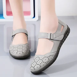 Summer Sneakers for Women Soft Leather Sandals Flexible Mary Jane Shoes for Women Nurse Walking Sandals Breathable Non-slip