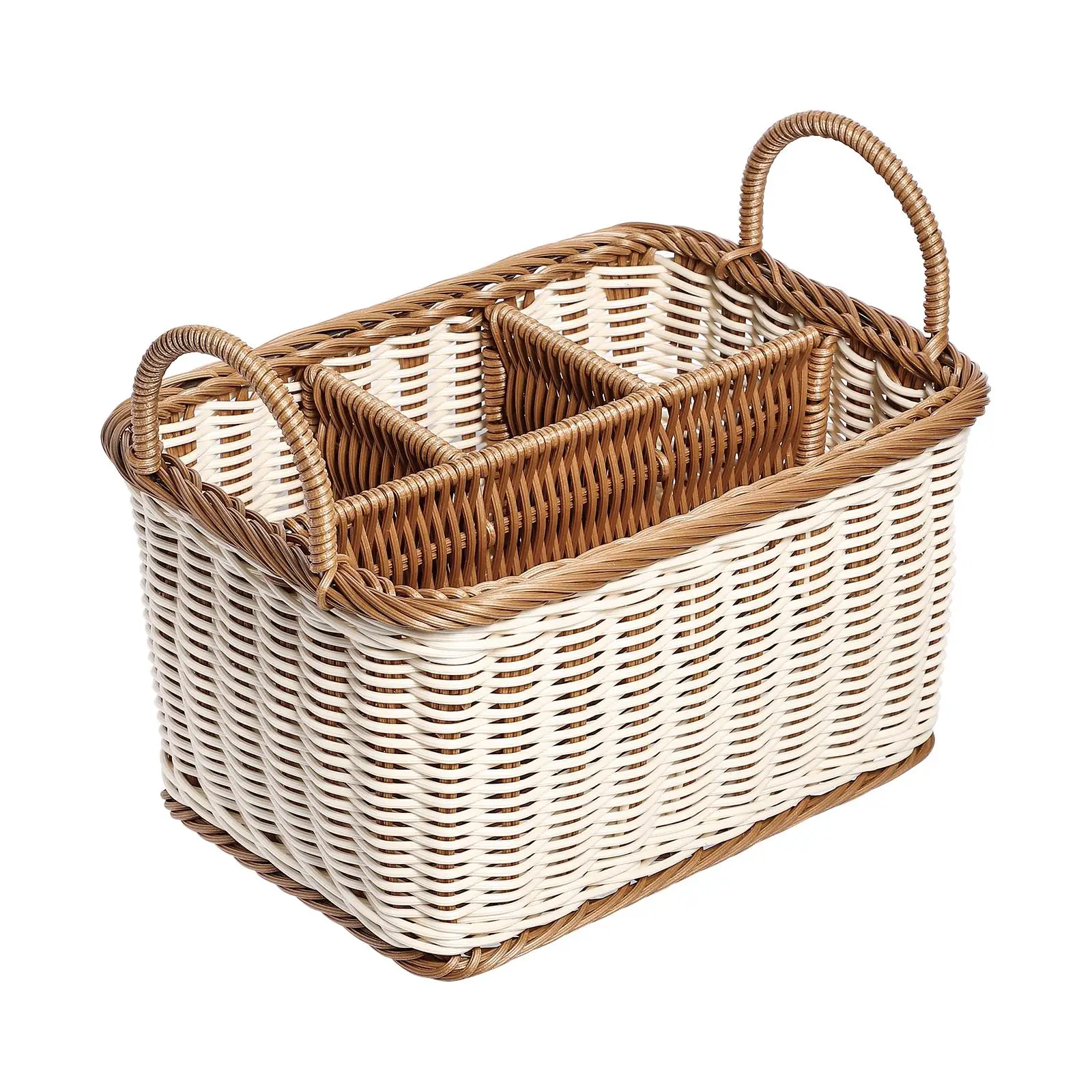 

Storage Basket Divided Picnic Silverware Sundries Woven Pp Imitation Rattan Baskets for Organizer Tableware