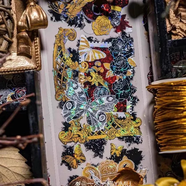 

Темный стиль, красная роза, цветочные часы, ракушка, васи, ПЭТ-лента, блестящая