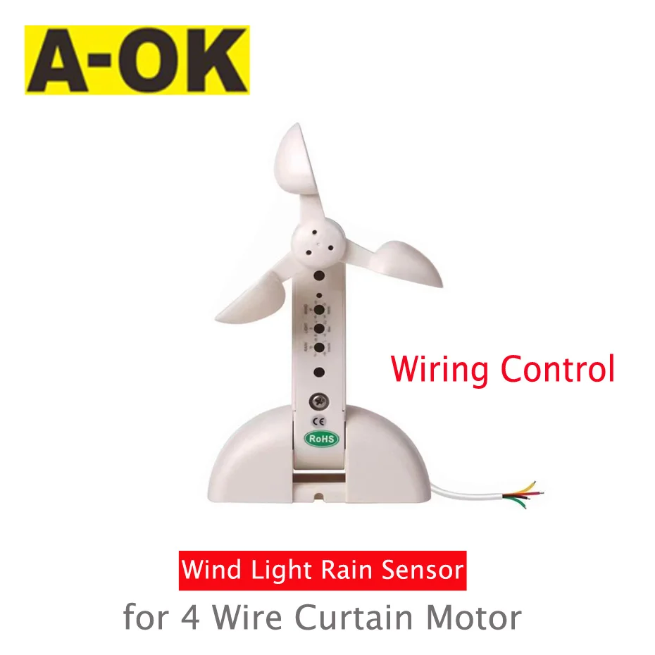 A-OK AC301-02 Wiring Control Wind Light Rain Sensor,for 4 Wire Curtain Motor,Open Close Window Automatically