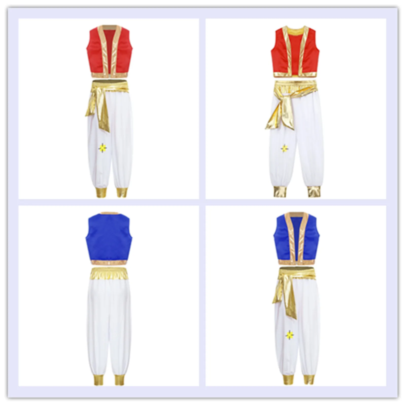 

2Pcs Boys Mythical Arabian Aladin Prince Aladdin Persian Cosplay Costume Dress Up Outfits Loose Vest And Belted Pants Set