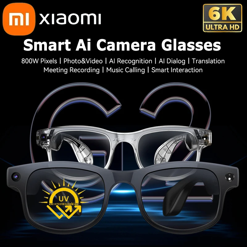 

Xiaomi 6K AI умные очки для камеры Bluetooth Многофункциональный голосовой помощник для звонков Музыкальный плеер Перевод Фотохромные очки