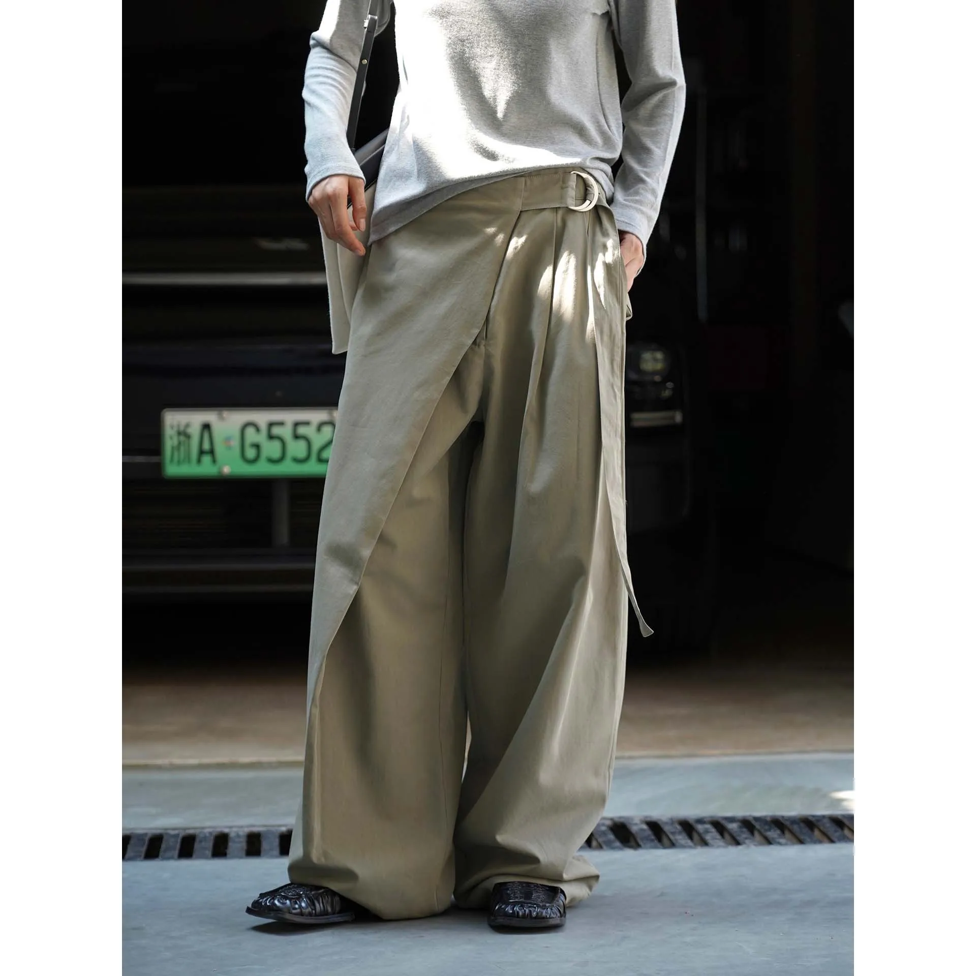 

SuperAen осенне-зимние повседневные юбки в стиле ретро с поясом для женщин, однотонные свободные длинные брюки в корейском стиле