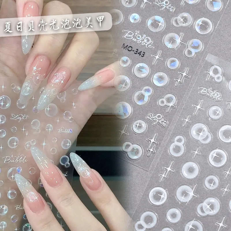 1pcs Nail Stickers Fresh and Delicate Semi-transparent Pearlescent Bubble Design Waterproof Self-adhesive Nail Decorations