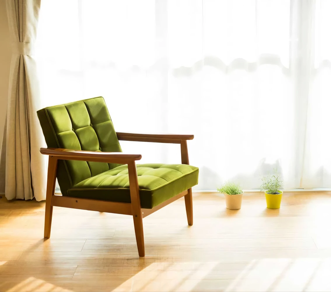 Solid wood lounge chair green velvet armchair