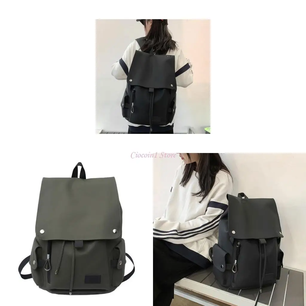 

Y1UB Multipurpose Large Flap Cover Rucksack for Study Work Travel Outdoor Use PU Leather Water Resistant Backpack School Bag