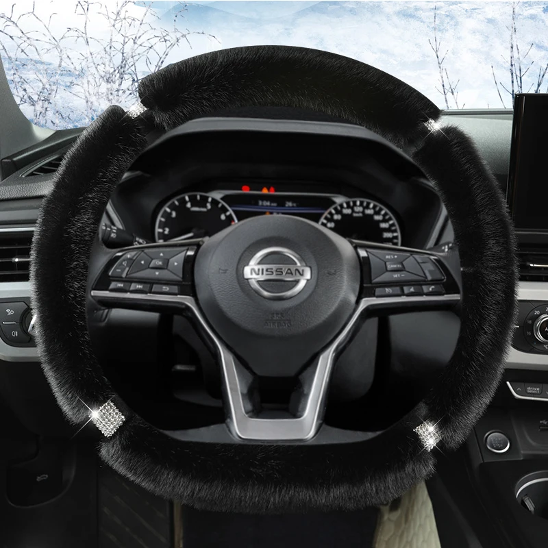 Winter Plush Diamond Car Steering Wheel Cover For Nissan X-Trail Qashqai March Serena Micra Kicks 2017-2019 Altima Teana 2019