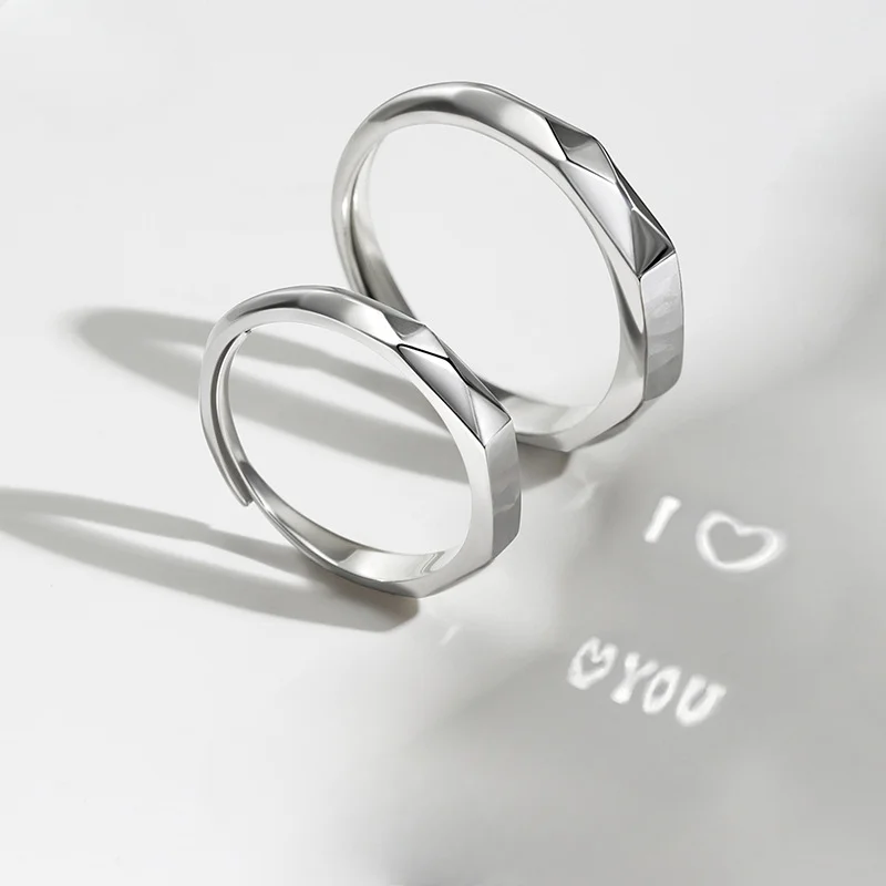 Silver 925 Rings Light Reflect Show Love Shadow Cast Sculpted Overlap Open Adjustable Wedding Engagement Couple Jewelry Bride