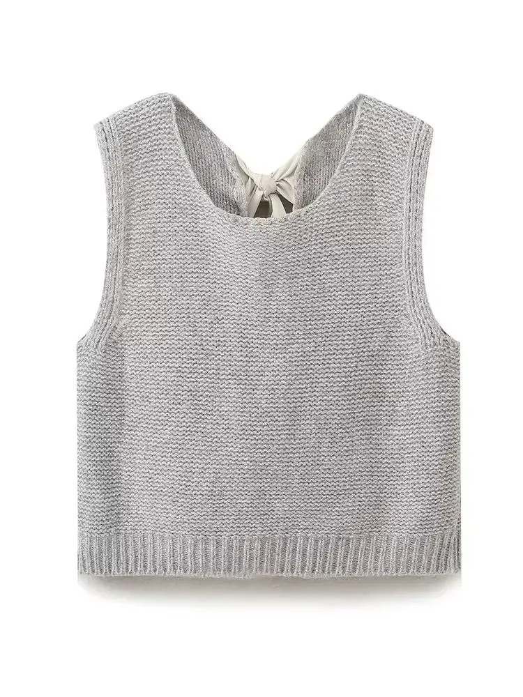 XNWMNZ Women's Fashion 2024 Bow Knit Vest Women Retro Round Neck Sleeveless Versatile Female Tank Top