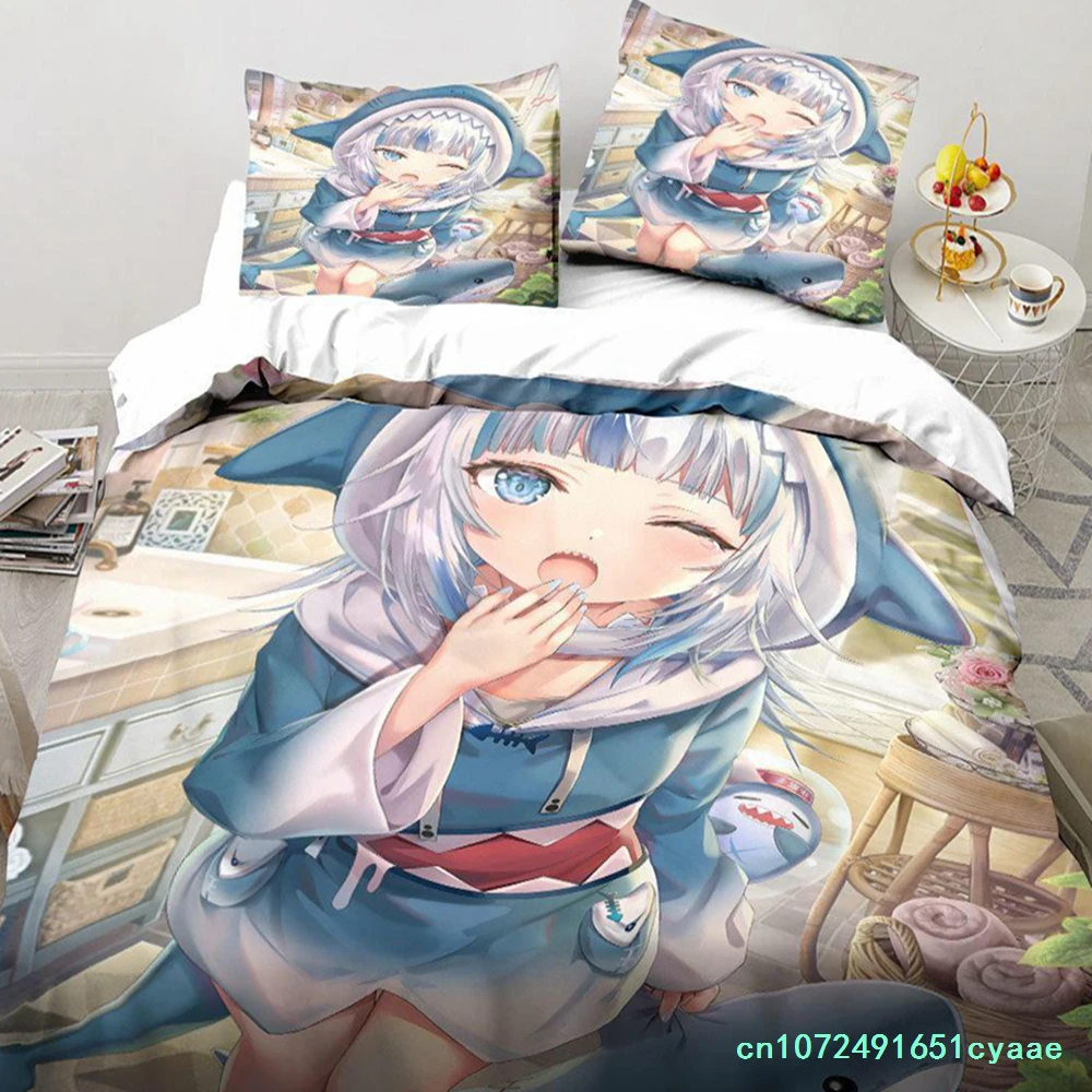 Kawaii Gawr Gura Cute Girl My Angle King Twin Double Child Bedding Set Microfiber Or Polyester 3D Print Anime Duvet Cover Set 5