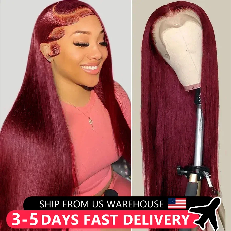 Straight 99j Colored 13x6 Lace Front Wig Burgundy Human Hair 13x4 Transparent Lace Frontal Wigs For Women Pre Plcuked MYLOCKME