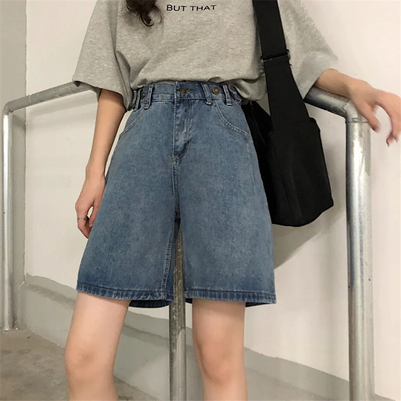 

High Waist Loose Fit Denim Shorts for Women Summer New plus Size Wide Leg Pants Slimming Effect Cross Thighs Thickened