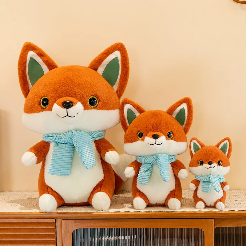 Kawaii New High Quality Fox Animal Plush Doll Wearing Scarf Yellow Red Cute Fox Plush Toy For Boys And Girls Appease Toys