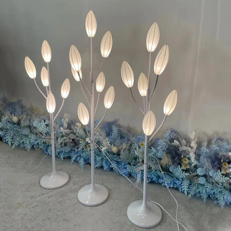 ANITA Contemporâneo Branco Elegante Pé Lily Flores Lâmpadas Decoração Festa Evento LED Road Chumbo Luzes Do Casamento