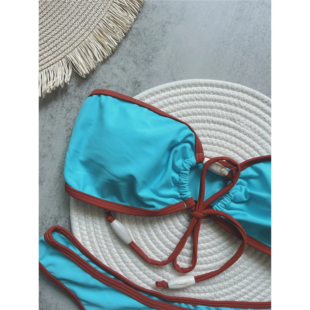 Bandeau-Bikini mit Knoten und hohem Beinausschnitt, brasilianischer Stil, Damen-Badeanzug, zweiteiliges Bikini-Set, Badebekleidung, Badeanzug, Modell V6402. – Detail 4