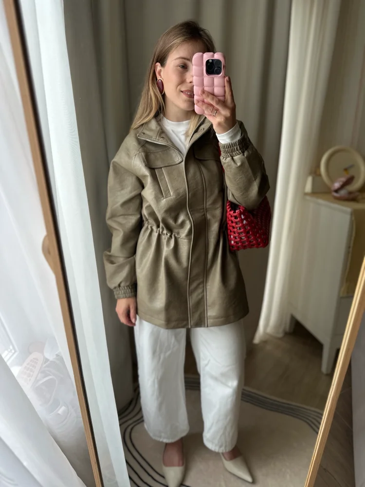 Giacca in pelle Pu autunno inverno per donna Cappotto in vita regolabile elastico a maniche lunghe solido 2025 Capispalla casual moda nuova signora