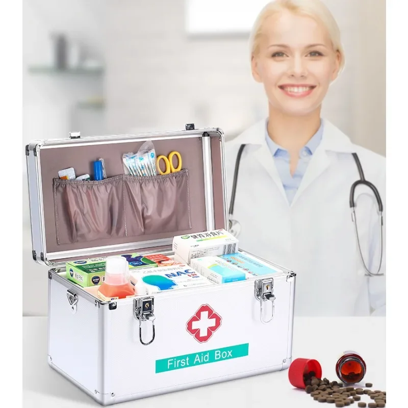 12 Inch Home Medicine Storage Box Portable First Aid Kit Thickened Multi-layer Medicine Storage Box Aluminum Alloy Medical Box