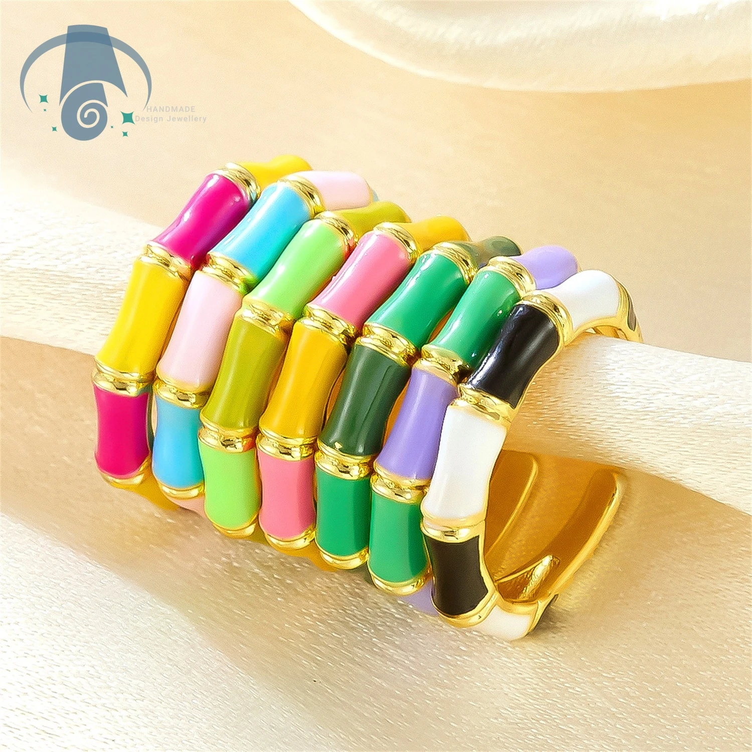 New Popular Enamel Ring Rainbow Color Dopamine Jewelry for Women Bamboo Segment Geometric Stackable Ring Minimalist Chic Fashion
