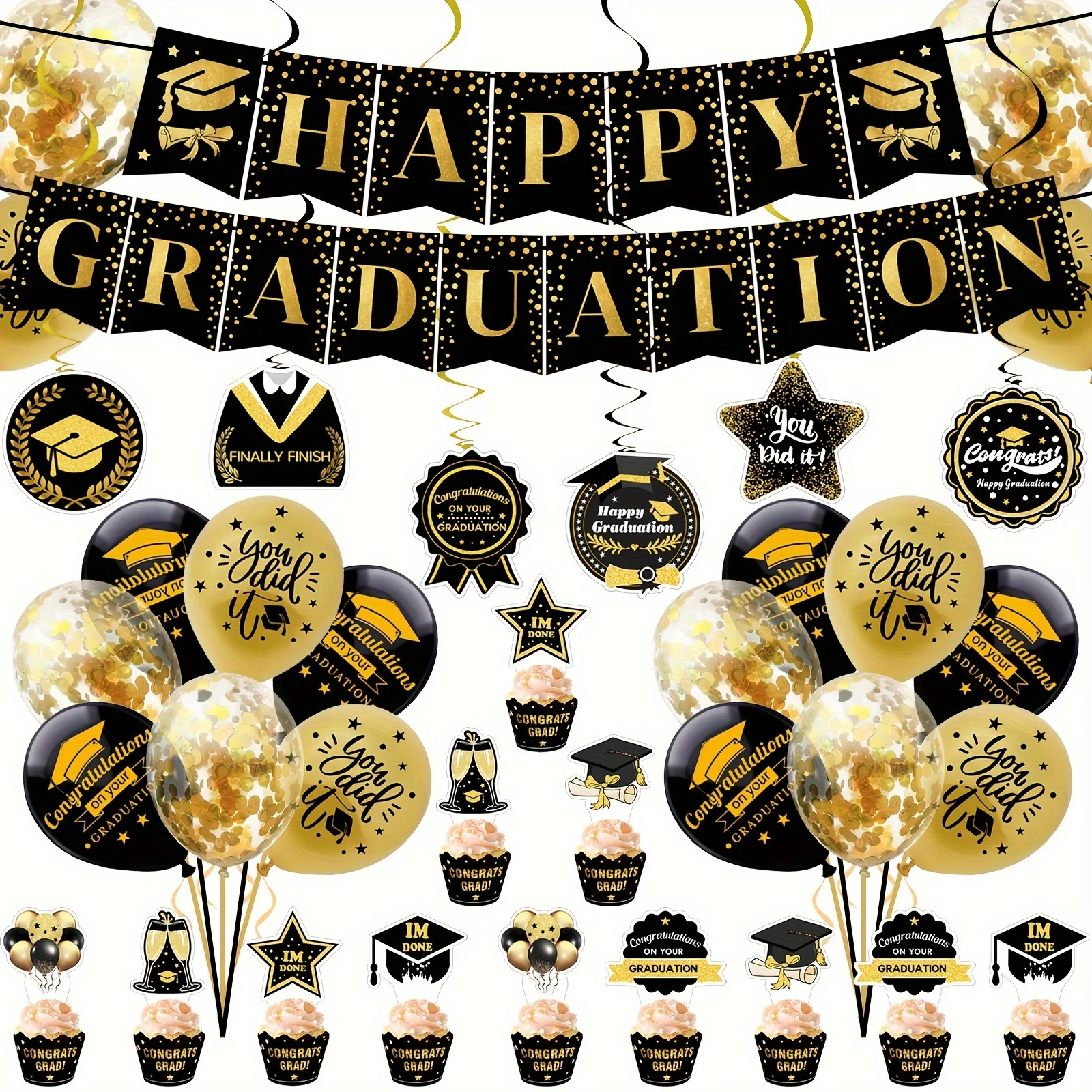 2026 Graduation Party Decoration Kit Congratulations Banner Hanging Swirls Photo Booth Props Class Party Supplies for Graduates
