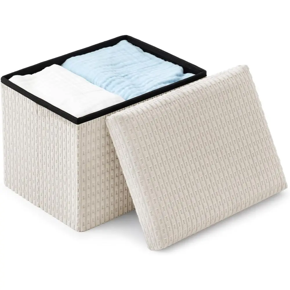 

Storage Ottoman with Lid, oldable oot Rest Stool with Hidden Storage, Corduroy Ottoman or Living Room Bedroom Dorm Under Desk, 1