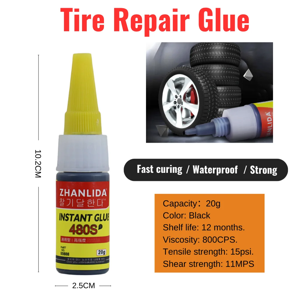 20g Zhanlida 480S Black Auto Tire Repair Glue Sealer Super Caulk Car Rubber Outer Tire Wall Cracks Lateral Fix