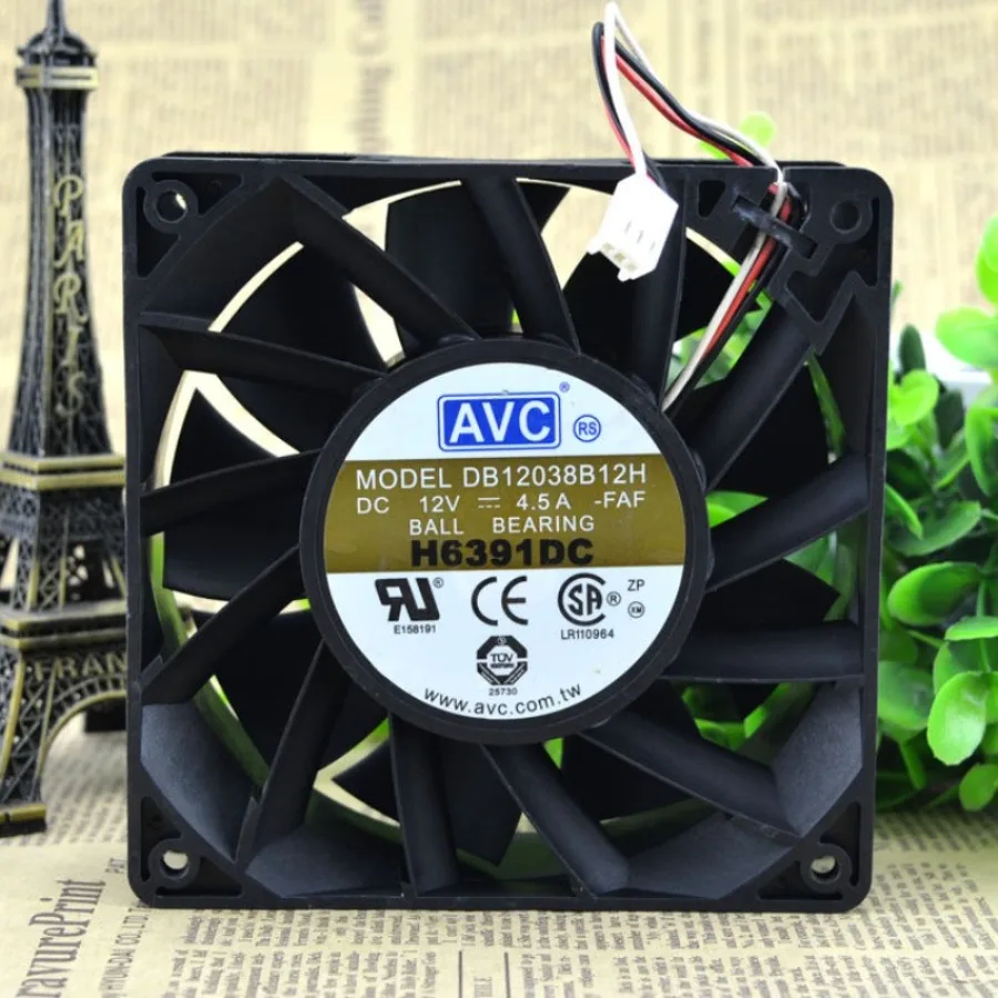 AA + FOR New AVC 12CM 12038 12V 4.5A Large Air Volume Violent Fan DB12038B12H Double Bead 3 Wire