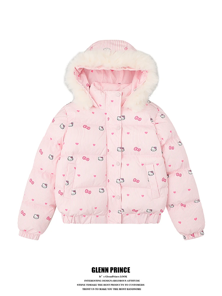 

Cute ort Breaded Jaet Women's Sle Print Fur Collar Warm Coat GPstudio Forest System Sweet Cartoon Design Cotton Clo...