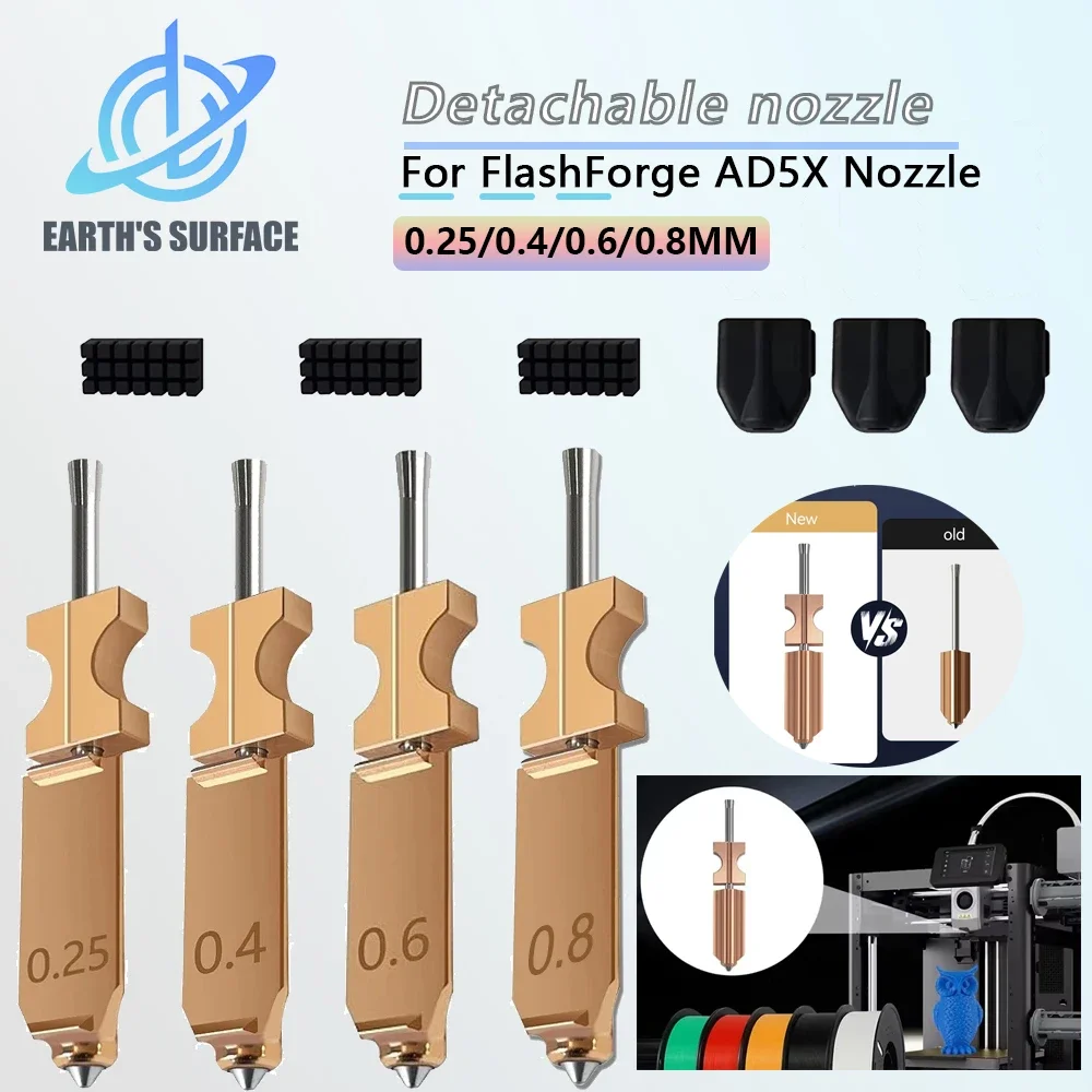 

For Flashforge AD5X Nozzle Upgrade Detachable 0.4 0.6 0.25 0.8mm for Flashforge AD5X Hotend Extruder Quick Release Heater Block