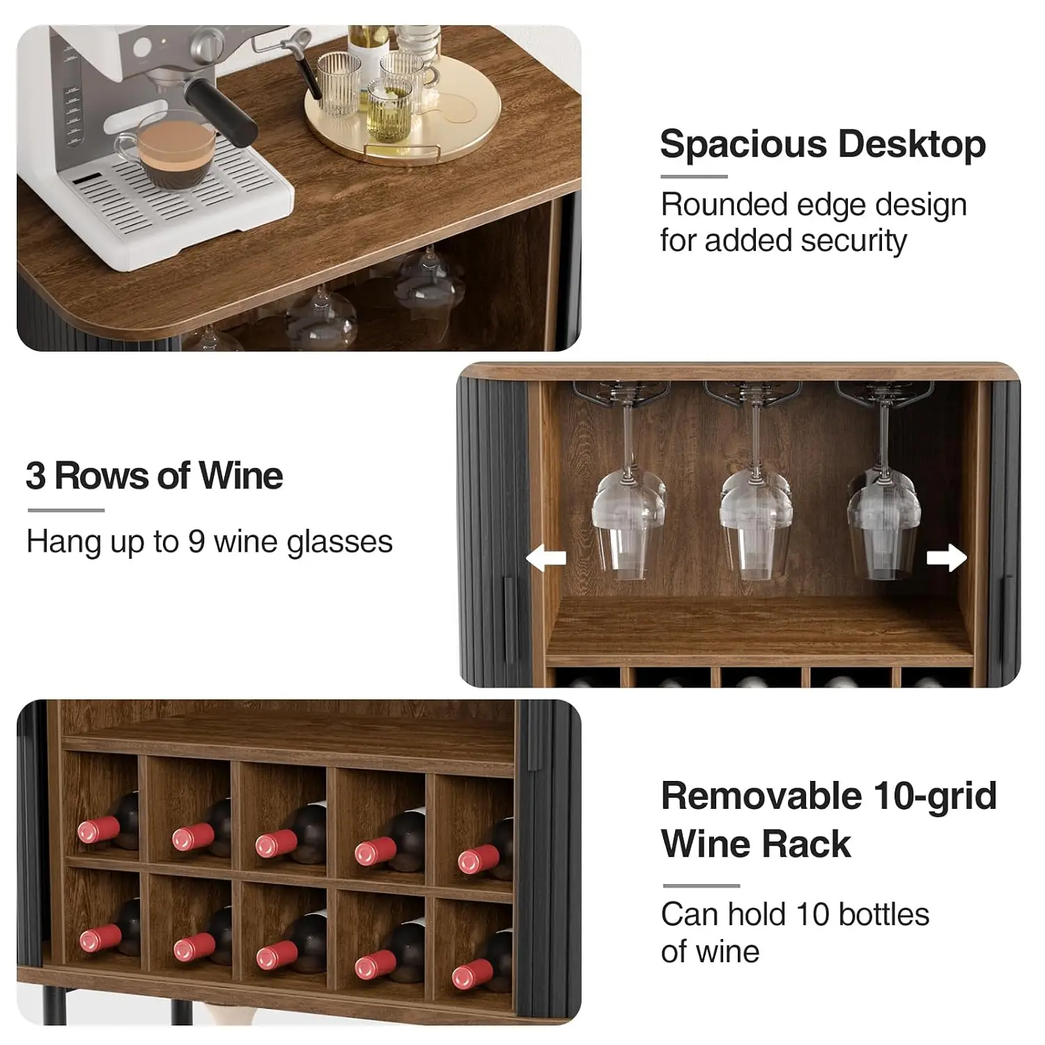 Fluted Coffee Bar & Wine Cabinet with Sliding Doors Storage for Kitchen Dining Room, Customized