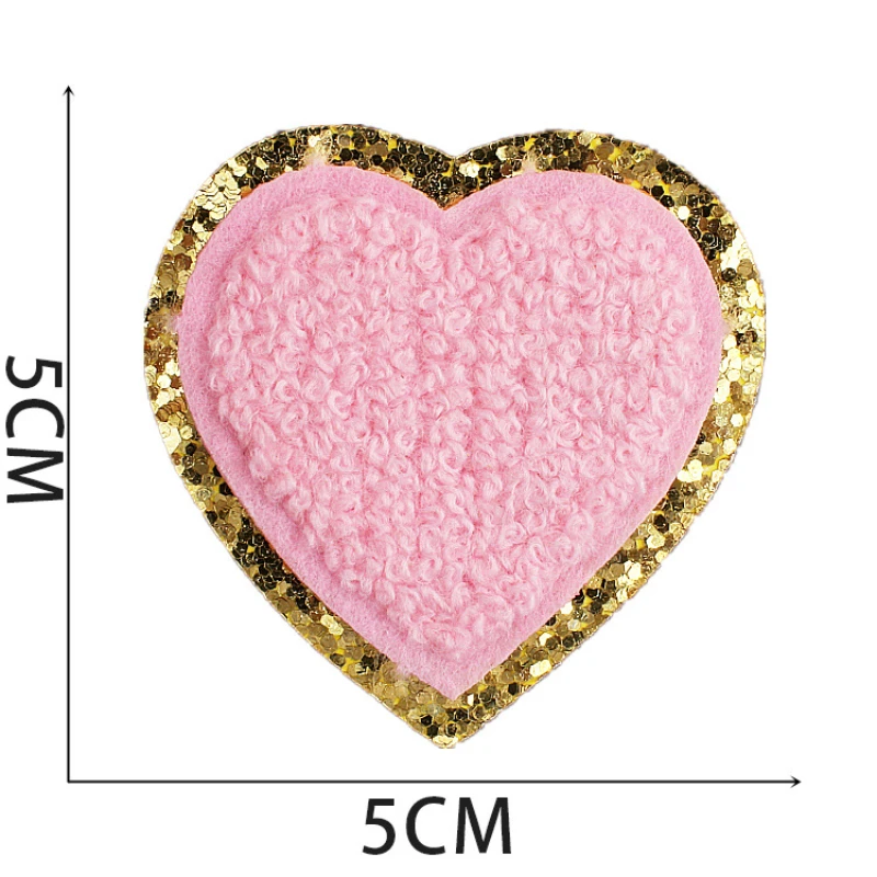 1PCS Ironing Chenille Patches Embroidered Heart Flower Lightning Rainbow Smiley Face Shell Patch for Iron Sew on Bag T-shirt