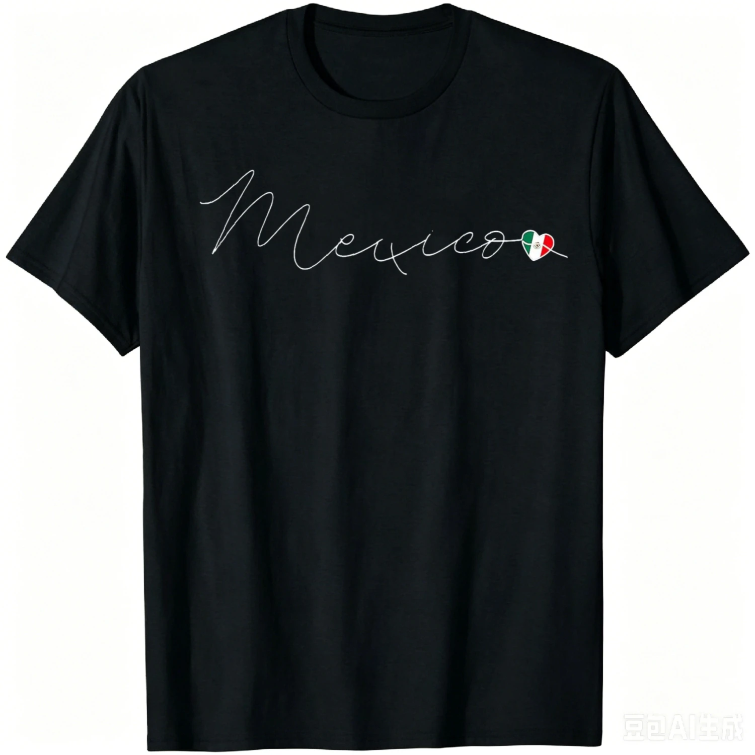 Camiseta Vintage de Algodão com Estampa de Coração da Bandeira do México - México Simples Amor - Camisetas Gráficas Streetwear