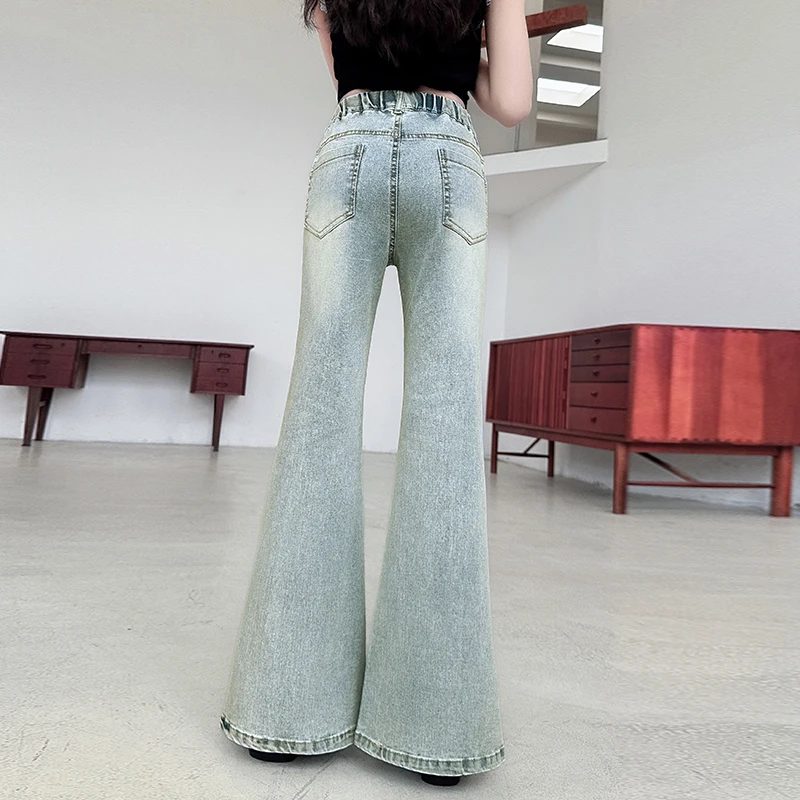 Fashion Children Flare Jeans with Slits for Tweens Girl Bootcut Split Denim Pants Streetwear Age 5 6 7 8 9 10 11 12 13 14 Years