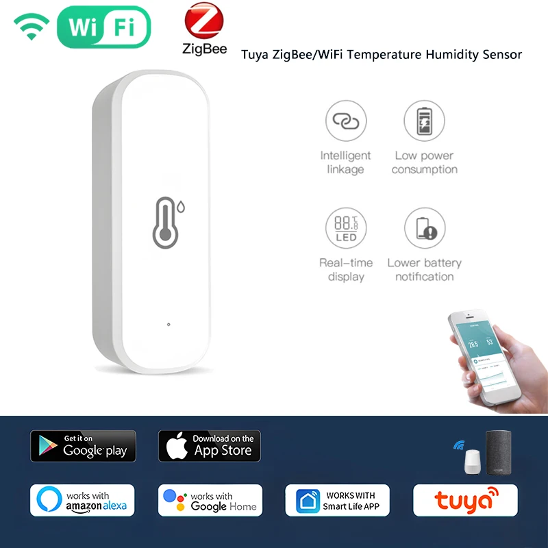 

Tuya ZigBee/WiFi Temperature Humidity Sensor Smart Home Indoor Hygrometer Controller Voice Control Thermometer Via Alexa Google