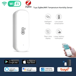 Tuya Zigequation-Capteur de température et d'humidité WiFi Smart Home, contrôleur d'hygromètre intérieur, commande vocale, Therye.com via Alexa et Google