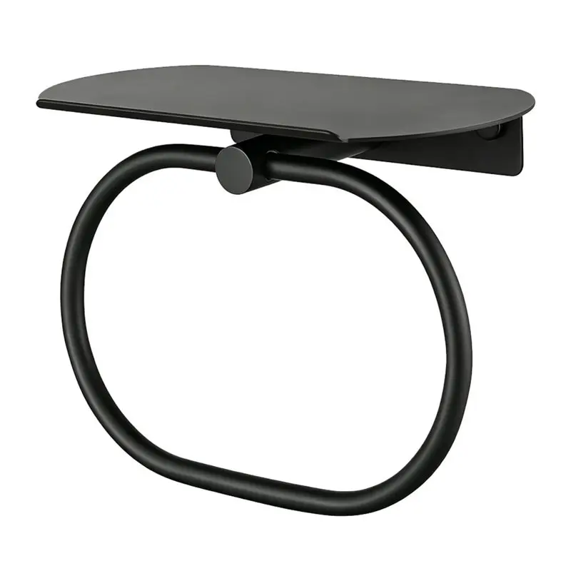 

ALIM-Black Oval Towel Ring With Shelf, Stainless Steel Swivel Hand Towel Holder For Bathroom, RV, Kitchen