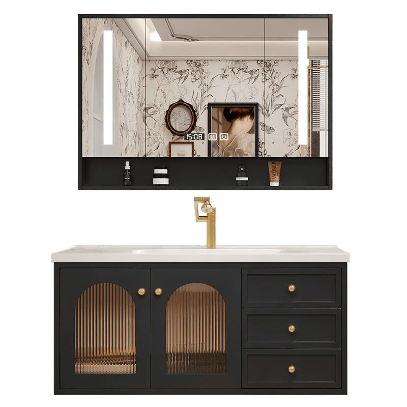 French Vintage Vanity Ceramic One-Piece Basin Rubberwood Bathroom Cabinet Combo Wash Hand Face Sink Lavatory Furniture