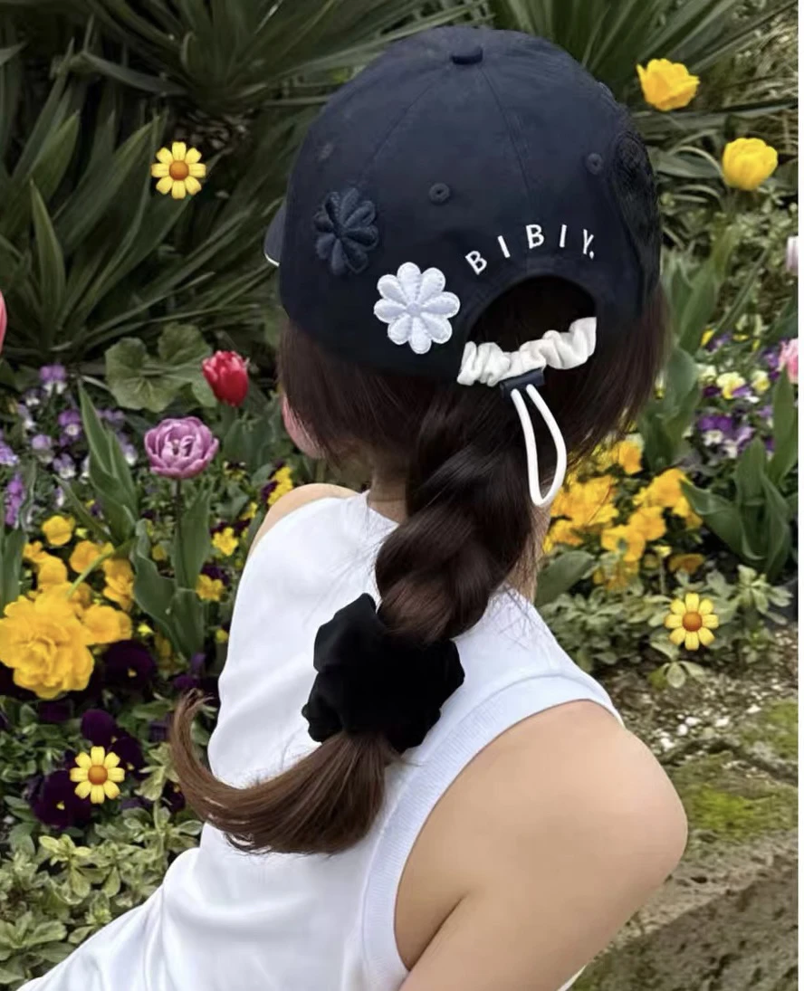 Japanses Styles Fashion All-match Pure Cotton Baseball Cap Letters Flowers Embroidery Sun Hat Outdoor Shopping Dark Blue Caps