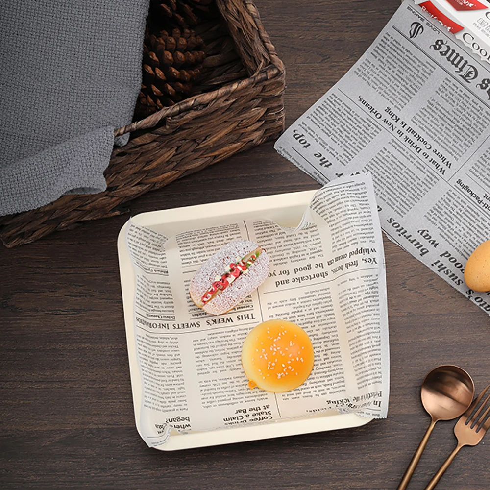 Retro English Newspaper Food Grade Grease Paper Bread Sandwich Burger Fries Wrappers Cookie Food Accessories for Baking Kitchen
