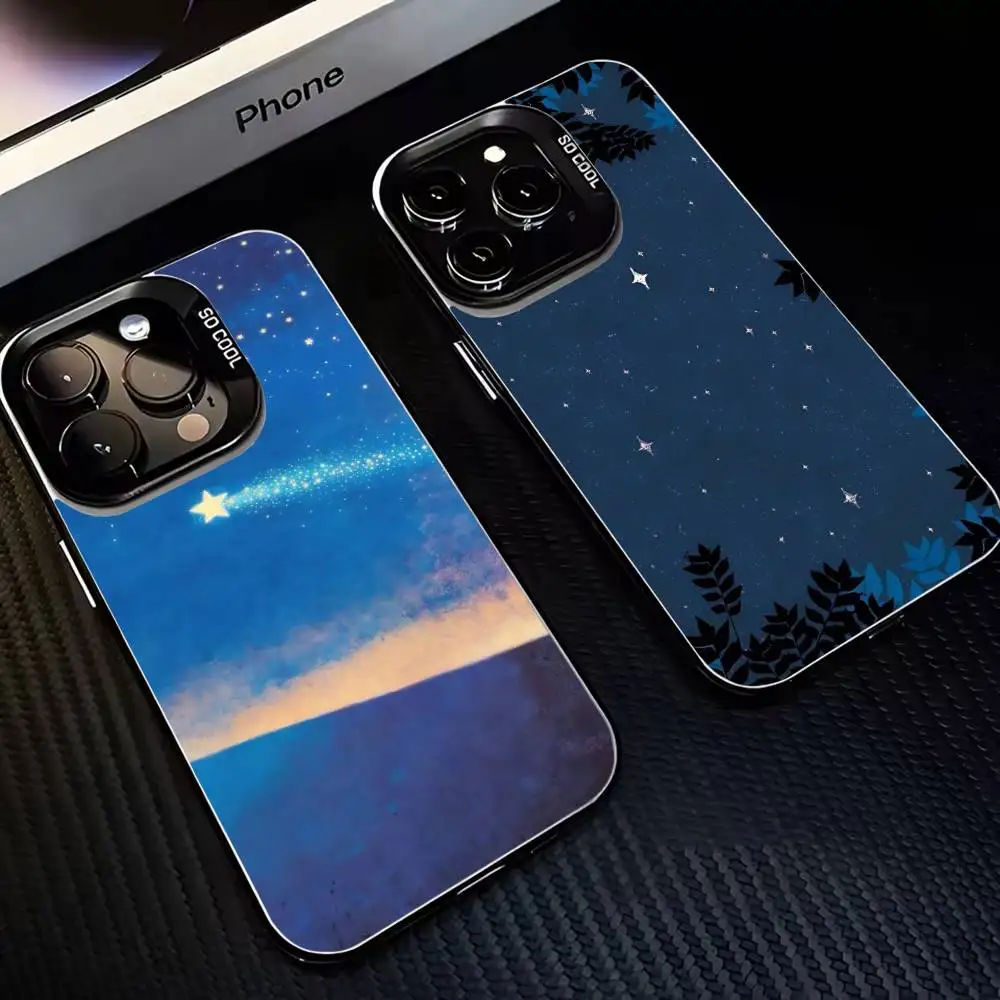 

Night Stars Phone Case For iPhone17,16,15,14,13,12,11 Plus,Pro Max Black Matte Shockproof Cover