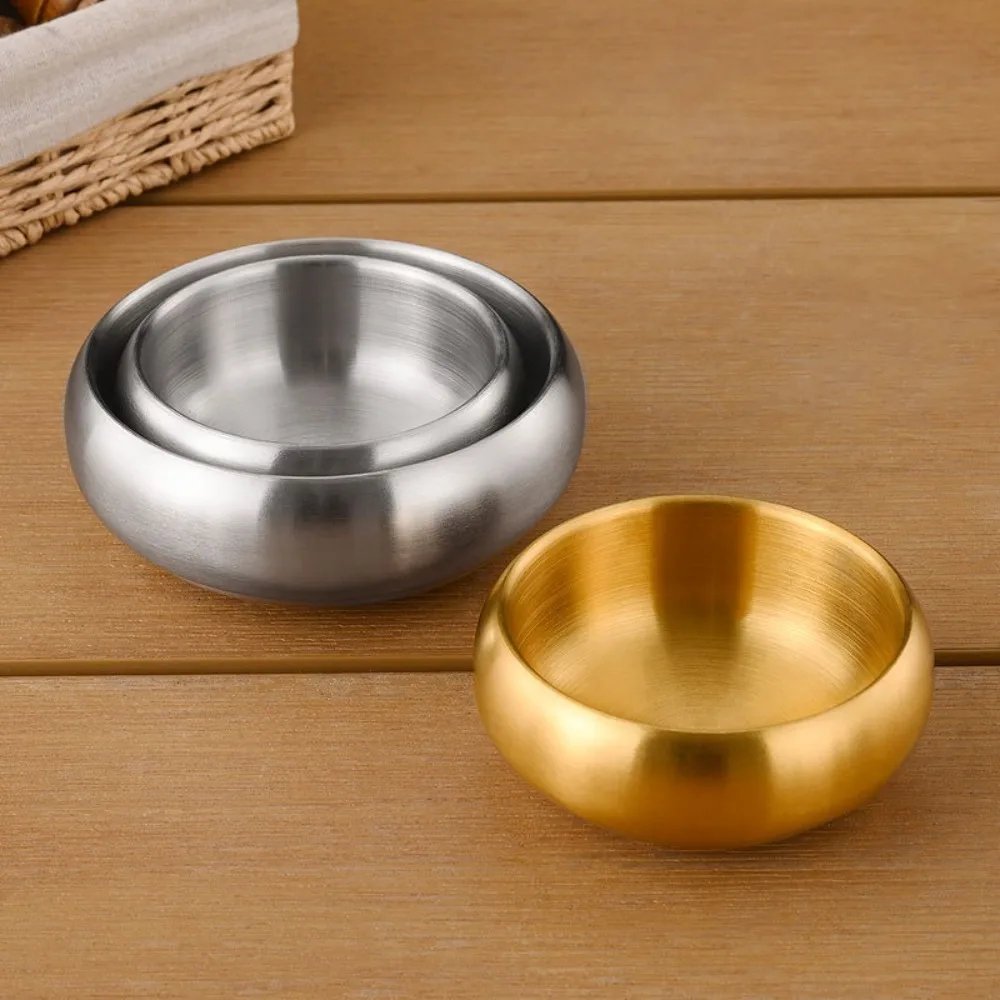 Double-Layer Korean Stainless Steel Rice Bowl Heat Insulated Thickened Soup Bowls Anti Scalding Drop-resistant Kimchi Bowl