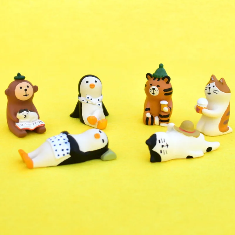 Zakka Japan Mini Animal Action Figures Dolls Car Decoration Bookshelf Ornaments Resin Craft Toys Collectible Gifts