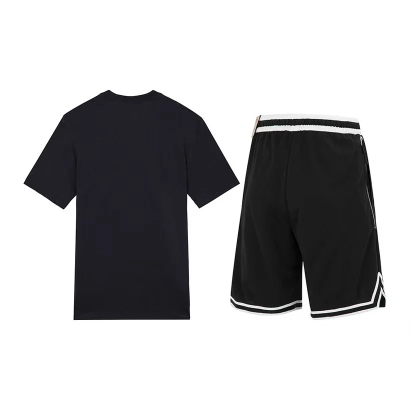 Nike Letter Print Crew Neck Short Sleeve T-Shirt & Color Block Retro Striped Shorts Cas AR5007-011+DH7161-010 ual Sports Set
