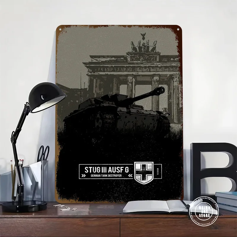 Stug III Tank Destroyer 3D Printed Texture Poster Personalized Wall Art Retro Metal Tin Signs for Decor Luxury Decoration Room