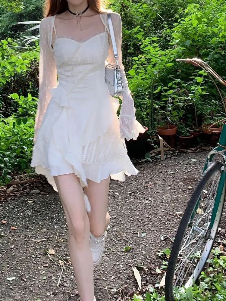 

Pure Color Strap Y2k Mini Dress Woman Elegant Sleeveless Short Party Dress Casual One Piece Dress Korean Fashion 2024 Summer