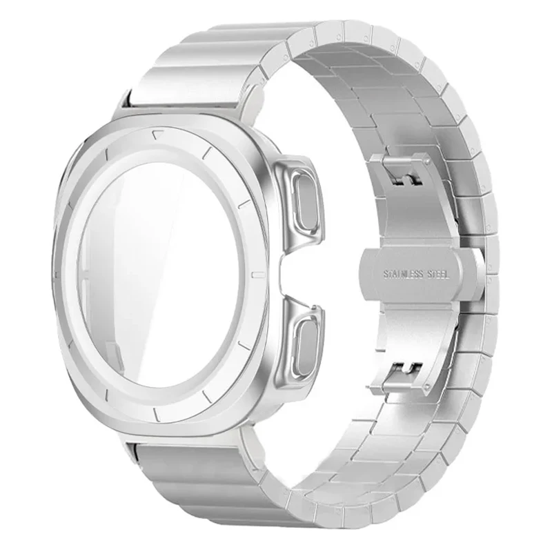 

Чехол + металлический ремешок для Samsung Galaxy Watch Ultra 2025 без зазоров, браслет с изогнутым концом, роскошный ремешок из нержавеющей стали Samsung Ultra 47 мм