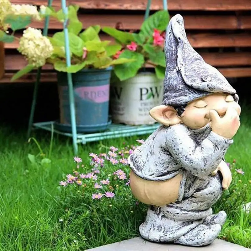 

1 Pcs Resin Crafts Funny Gnome Statue Garden Decoration Dwarf Taking A Shit Ornament Home Courtyard Lawn Decoration