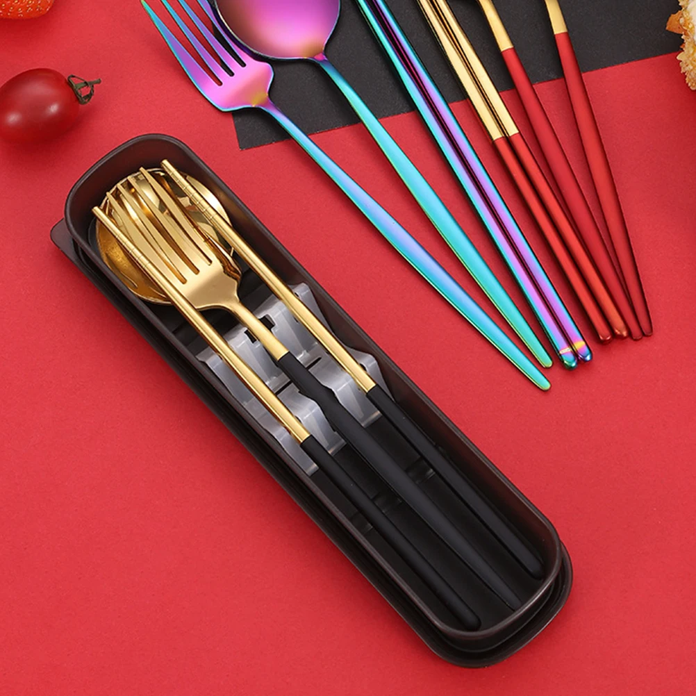 

Stainless Steel Plastic Portable Travel Tableware Set Fork Spoon Chopsticks Easy Clean Smooth Surface Outdoor Camping for Family