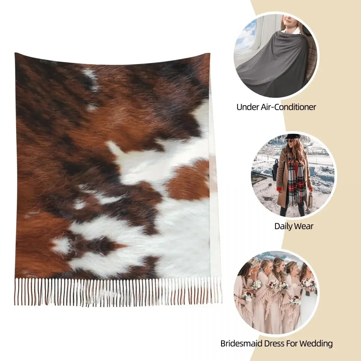 جلد البقر روديو شال التفاف المرأة الدافئة طويلة وشاح ناعم الحيوان الفراء الجلد الجلود الملمس باشميناس شال الأوشحة