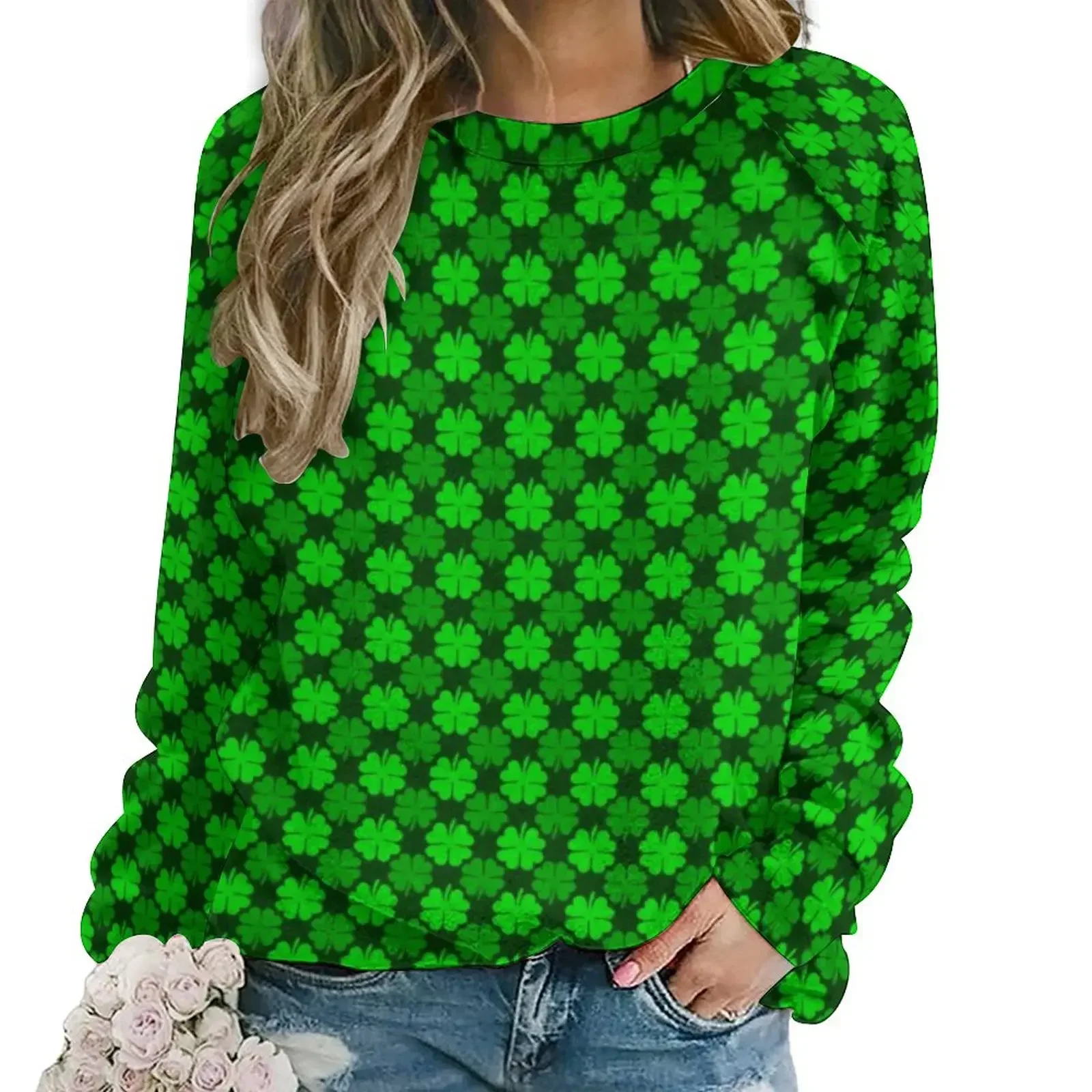 

St Patricks Day Hoodies Winter Shamrock Pattern Harajuku Oversize Hoodie Female Long-Sleeve Retro Printed Casual Clothes